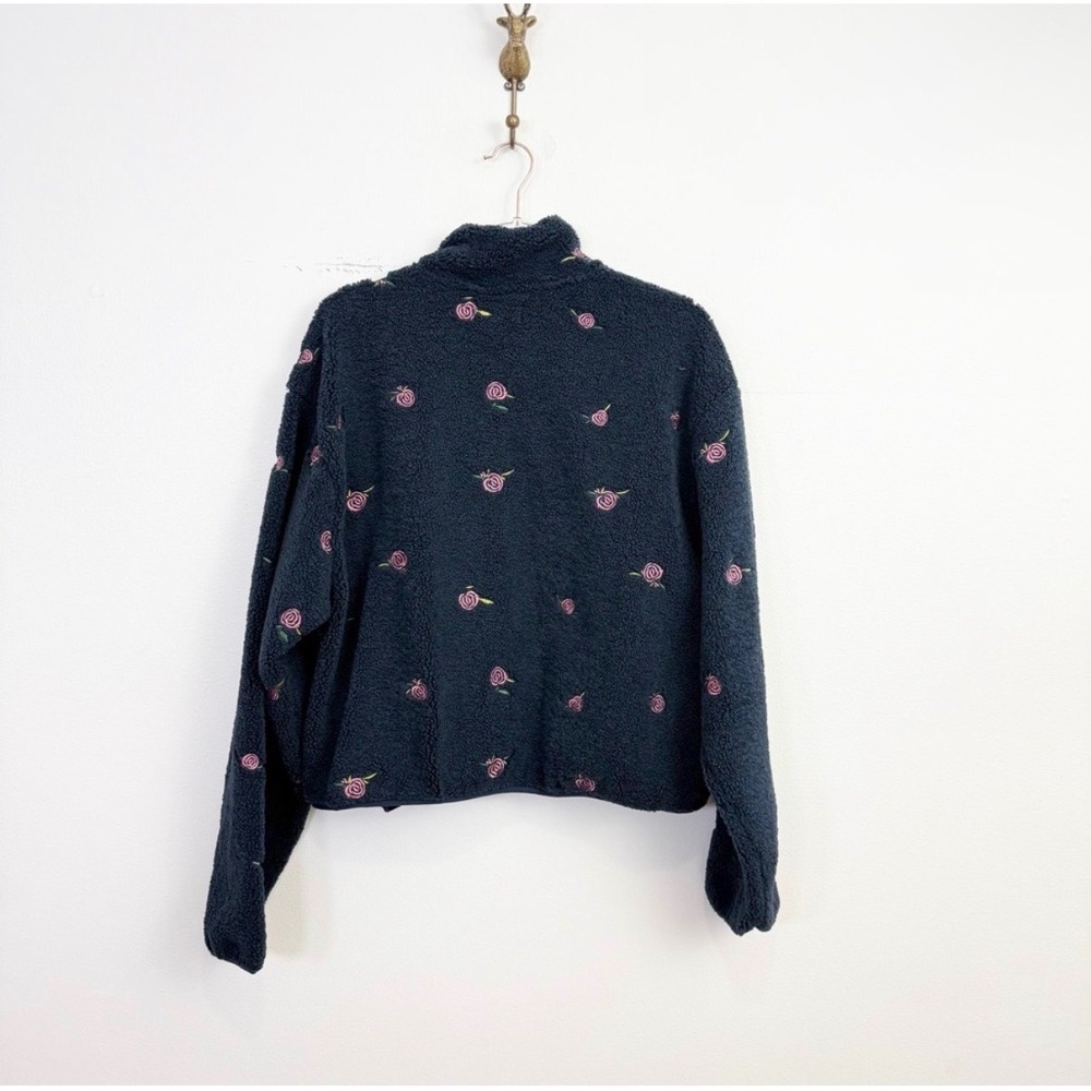 Simply Southern Taylor 1/2 Zip Sherpa Pullover Navy Pink Rose Embroidered XL - Picture 7 of 7